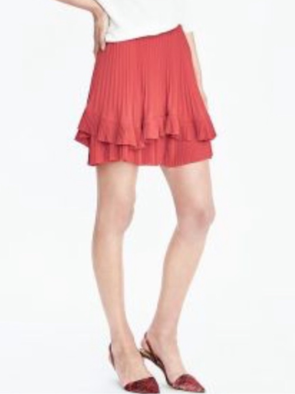 Banana Republic Red Pleated Tiered Mini Skirt